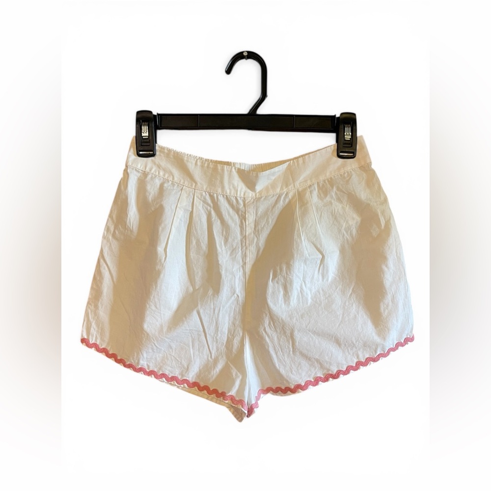 Free People White Cotton Shorts XS Pink Ric Rac Trim Scallop Coquette Boho